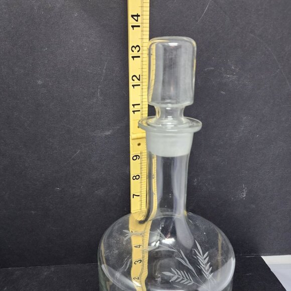 Vintage Etched Crystal Decanter With Wheat Design Glass Topper 13.25" Tall - Picture 3 of 8